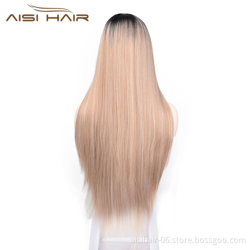 Aisi Hair Ombre Blonde Dark Root Wig Long Silky Straight Lace Frontal Wig Middle Part Synthetic Front Lace Hair Wigs For Women
